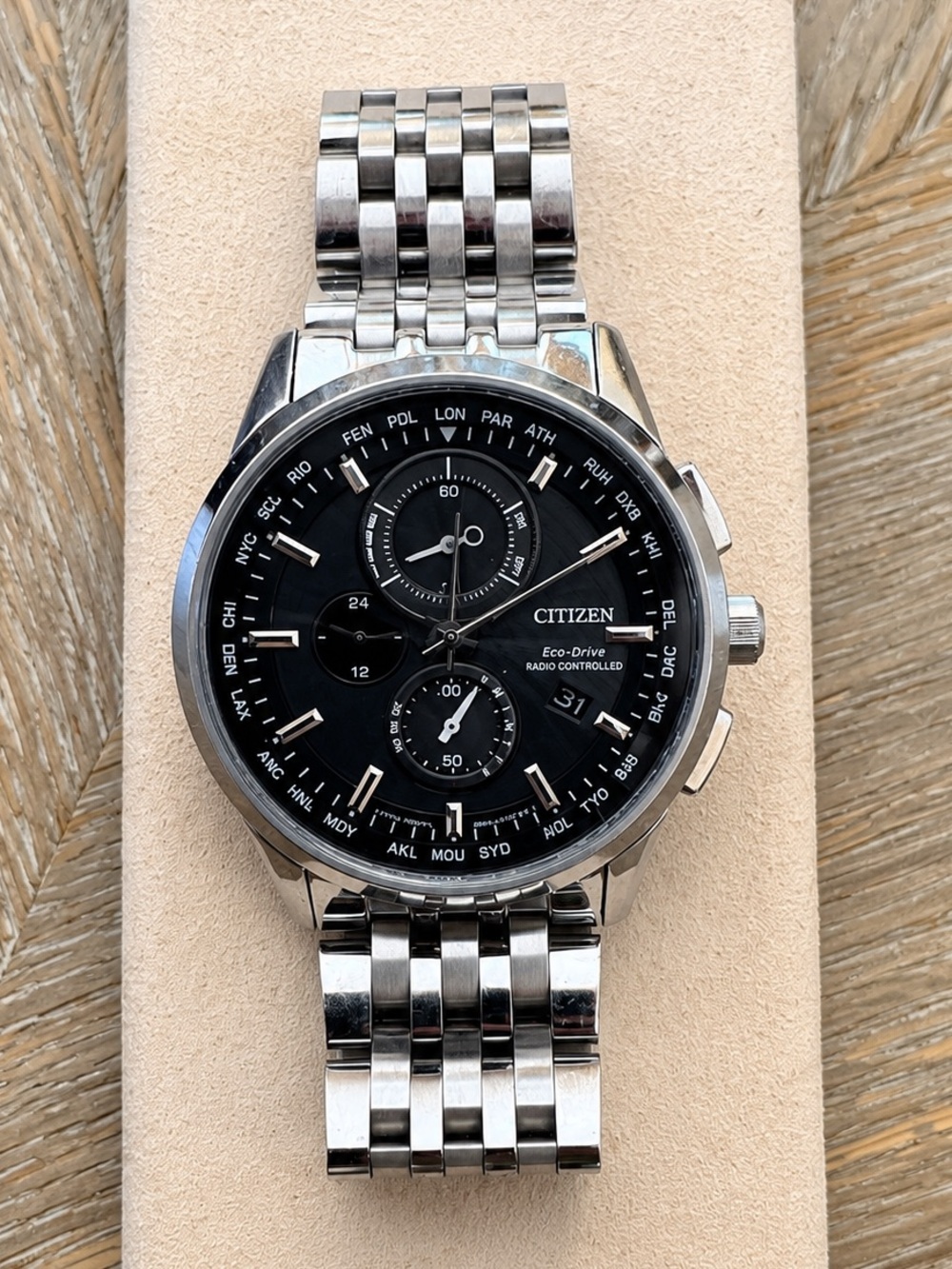 Citizen Eco-Drive AT8110-53E Radio Controlled World Time Chronograph Watch